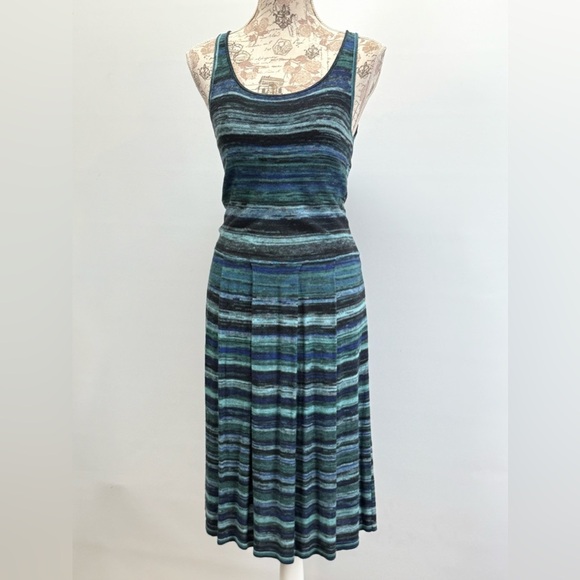 MARC NEW YORK Blue and Green Striped tank knit pleated midi dress size S - Picture 6 of 14
